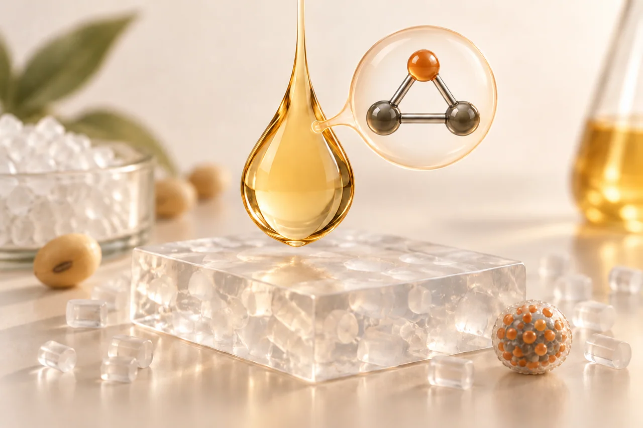 قطره مفهومی روغن سویای اپوکسی‌شده با گروه اپوکسی در کنار بستر PVC